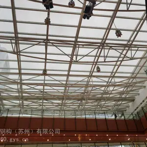杭州市8+8钢结构钢化夹胶安全玻璃网架雨棚,中庭天井螺栓球节点网架采光天棚制作