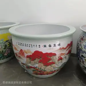 庭院门海陶瓷大缸 1米手绘青花缸 养鱼养龟荷花缸 高温瓷大缸生产厂
