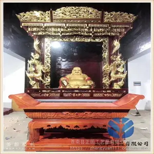 浙江生产木雕佛龛厂家　大雄宝殿三宝佛木雕佛龛定做　十八罗汉佛龛