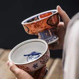 中式高脚禅意点心碟 家用仿古茶点碟 复古陶瓷贡品佛盘创意高脚碗