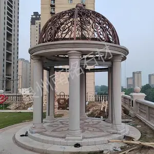 石雕雕塑 小区广场芝麻白凉亭4米高 亭子建筑景观摆件