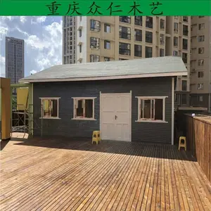南充公园樟子松售货亭 防腐木移动售货车 实木门卫室设计安装 众仁木艺
