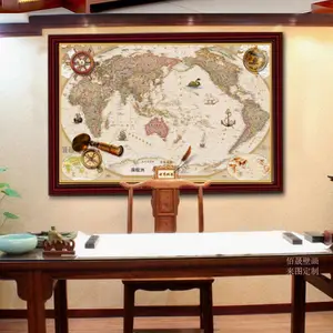 供应3D立体墙纸壁画 个性时尚复古世界地图主题酒店咖啡厅背景墙