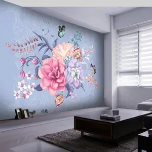 供应墙纸壁画 现代简约客厅沙发电视背景墙 3D8D立体手绘花纹 厂家直销
