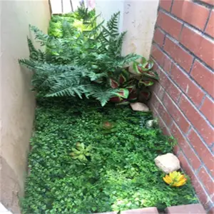 塑料假草坪阳台橱窗壁挂仿真植物墙带花小尤加利壁挂人造绿植铺设