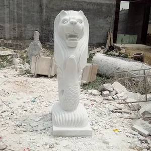 汉白玉鱼尾狮 现货 厂家定制 水景雕塑 大理石鱼尾狮喷 水景观雕塑