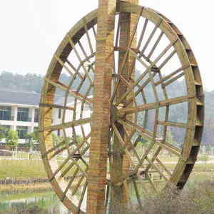 重庆贵州人力脚踏水车庭院园林装饰景观水车假山木头水车造价预算电动景观水车结构图厂家