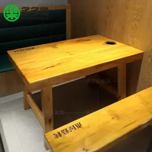 深圳李家木屋烧烤长桌板凳定做 复古主题音乐烤吧桌椅 实木餐桌家具