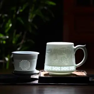 祠堂落成纪念品杯子定制 陶瓷茶杯批发 宗亲商会成立礼品带盖水杯