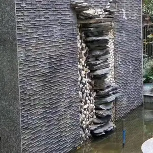 厂家销售黑拉丝天然文化石流水背景墙别墅外墙砖仿古砖水幕墙石材