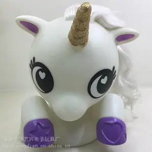 卡通独角兽发光玩具 搪胶可彩绘编发创意小夜灯