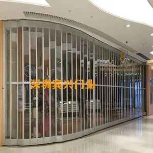 中山卷帘门厂供应铝合金折叠门商场弧形水晶折叠推拉门透明横向隔断拉闸门