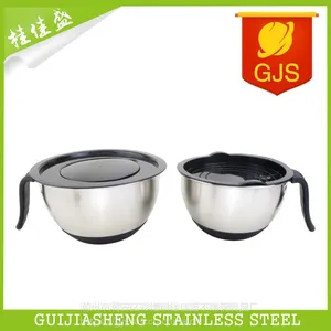不锈钢法国沙拉盆手柄色拉碗带盖打蛋盆硅胶防滑胶底盆刨丝盆