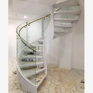佛山尚步梯业 弧型钢木楼梯 玻璃护栏 不锈钢扶手SBlt-106