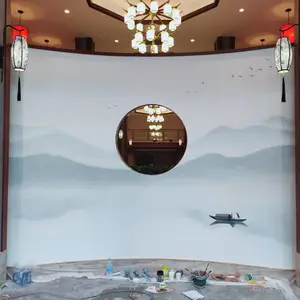 禅意国画装饰画新中式风格空间彩绘墙绘