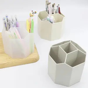 桌面旋转笔筒 五格笔筒 儿童水彩笔盒 塑料PP蜡笔收纳盒 多格笔筒