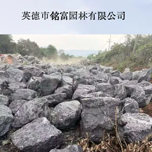广 东黑山石130元一吨 园林假山置石 庭院枯山水造景石 现货整车直发