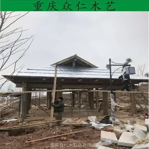开州茅草长廊 仿古风雨廊 石柱防腐木长廊 小青瓦长廊施工安装 众仁木艺