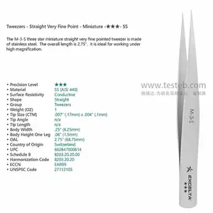 美国Excelta M-3-S显微镜镊子0.1mm尖头高硬度59HRC 耐高温300℃
