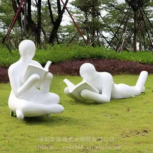 罗定树脂纤维读书看书人像阅读姿势雕塑 房产玻璃钢抽象人物雕塑
