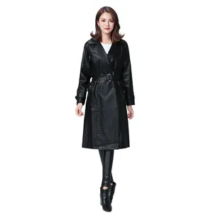 秋季pu皮衣女长款2018新款时尚气质女士皮外套韩版修身过膝皮风衣