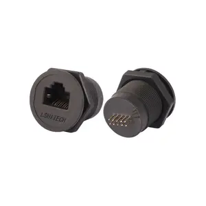 龙仕LSHITECH RJ45航空插头 网线连接器转接插头 长螺纹厚面板