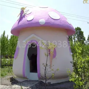 乡村主题公园玻璃钢蘑菇房雕塑 大型城市景观蘑菇屋模型