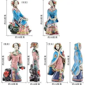 全手工陶塑工艺制作,融合传统工艺和现代元素的工艺品《春夏秋冬之迎春》少女陶瓷工艺品