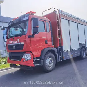 重汽豪沃单桥器材消防车 运输救援装备器材带液压尾板