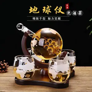 河间华企吹制精美异形高硼硅玻璃地球仪醒酒器套装1000ml