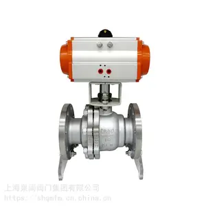 供应泉闽集团Q641F-16C气动球阀铸钢不锈钢法兰气动球阀带三联件