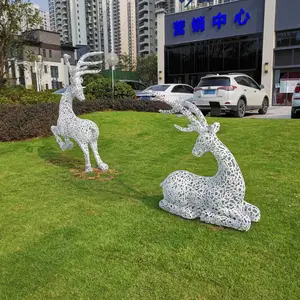 不锈钢镂空雕塑户外铁艺仿真字母鹿金属动物装饰园林景观摆件