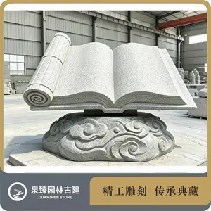 校园石雕书卷 石材刻字书本 书卷竹简雕塑 学校景观摆件 支持定制