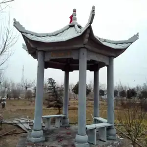 中旭石凉亭,芝麻白六角亭,青石双层石亭,浮雕加工