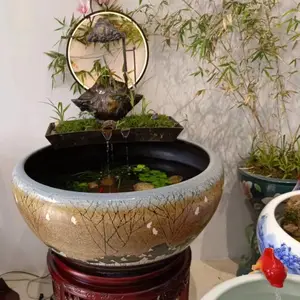 金鱼乌龟有氧气缸别墅庭院荷花缸过滤造景陶瓷流水摆件缸招财鱼缸