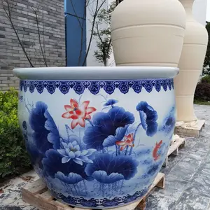 陶瓷大缸 庭院养鱼陶瓷荷花水缸 一米手工陶瓷水摆设大缸生产厂家