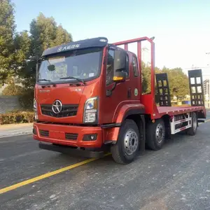 大运国六三轴平板运输车 拉15吨挖掘机前四后四平板车上高速不超载