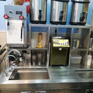 深圳奶茶店全套水吧台定制商用咖啡贡茶操作台设备冷藏冷冻工作台