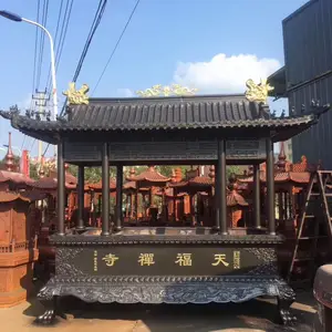 浙江铸造铸铁香炉长方形生铁带瓦盖香炉 大寺庙大香炉定做