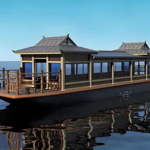 景区画舫船大型游船电动观光木船水上船屋仿古餐饮会议接待双层船餐厅