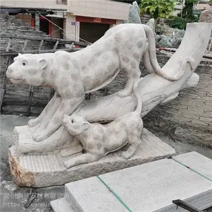 黄锈石黄金麻花岗岩石雕豹子石头美洲豹雕刻园林广场石老虎石狮子动物雕塑摆件