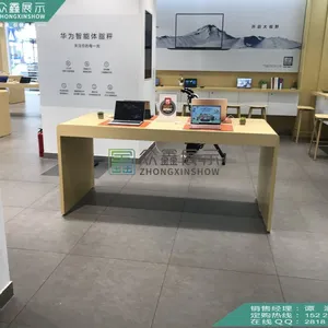 华为PC靠墙体验柜 高清软膜灯箱定制 华为原木纹体验桌