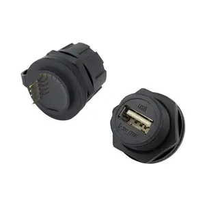 龙仕LSHITECH USB航空转接插头 工业数据转接头面板锁紧插座M20开孔