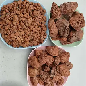 供应5-8公分红色火山石 盆栽造景 专用生物滤料填料 园林装饰
