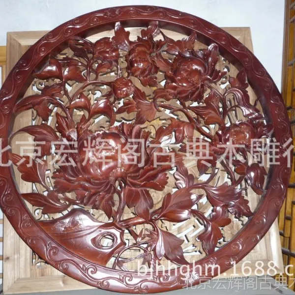 供应东阳木雕 深浮雕牡丹 实木雕刻工艺 北京雕刻厂 手工木雕品
