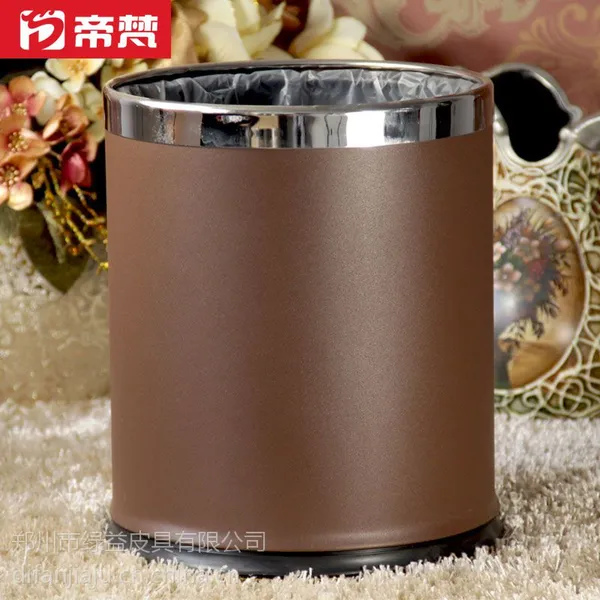供应帝梵 双层垃圾桶收纳桶加厚金属烤漆简约 酒店宾馆用品咖啡色