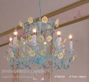 厂家直销 孙氏照明8头欧式田园吊灯 AT0625/8蓝 黄色铁艺陶瓷灯具
