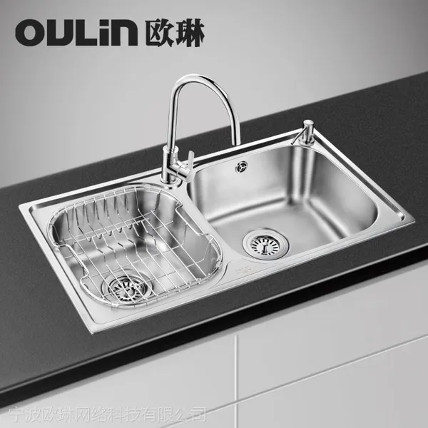 供应【品牌团】欧琳水槽 304不锈钢双槽套餐OLWG78430加厚洗菜盆包邮