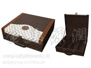 豪华格纹四支装皮箱(仿红木酒盒,皮酒盒,皮酒箱,双支酒盒,木箱,皮盒)