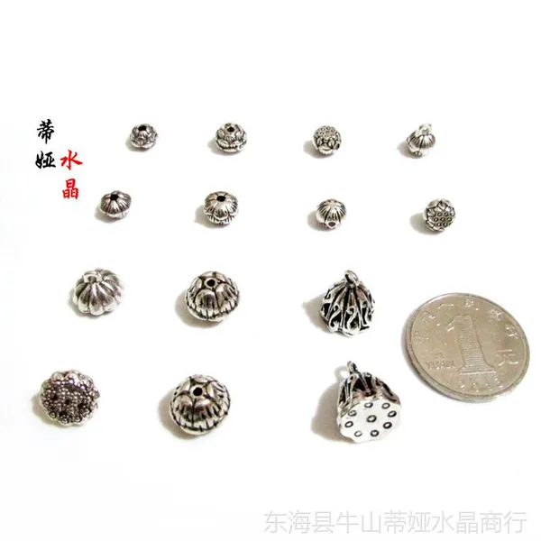 供应DIY手工饰品配件 藏银莲花 莲蓬吊坠 古苗银饰品藏银配件串珠材料